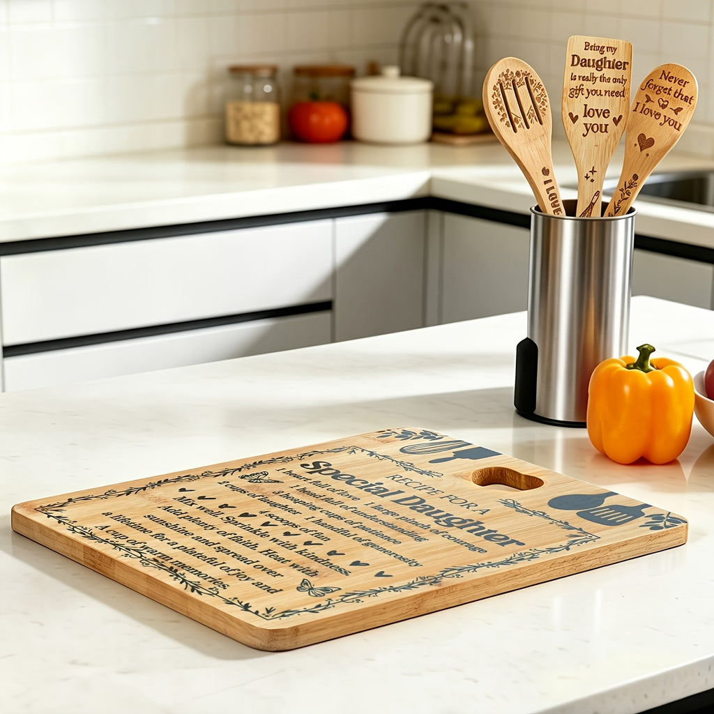 Gifts for Daughter - "Recipe for a Special Daughter" Daughter Birthday Gifts Cutting Board Set Bamboo-Made Engraved Utensil Set Birthday Gifts for Daughter Mothers Day Gifts for Daughter
