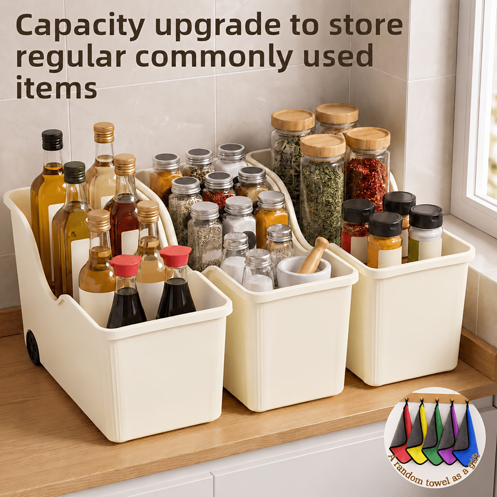 Premium 3pcs Stackable Home Storage Bins – portable space-saving storage, 3pcs Plastic Organizer Bin With Wheels Give A Random Towel As A Gift Large, designed for American homes, daily convenience and practical gifting