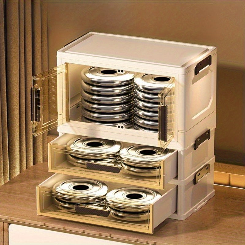Heavy-Duty Pull-Out Cabinet Organizer – smooth-access cabinet organization, Three Four Floors Foldable Large Capacity Cosmetic Storage Cabinet with Transparent Drawers Stackable Plastic, designed for American homes, daily convenience and practical gi