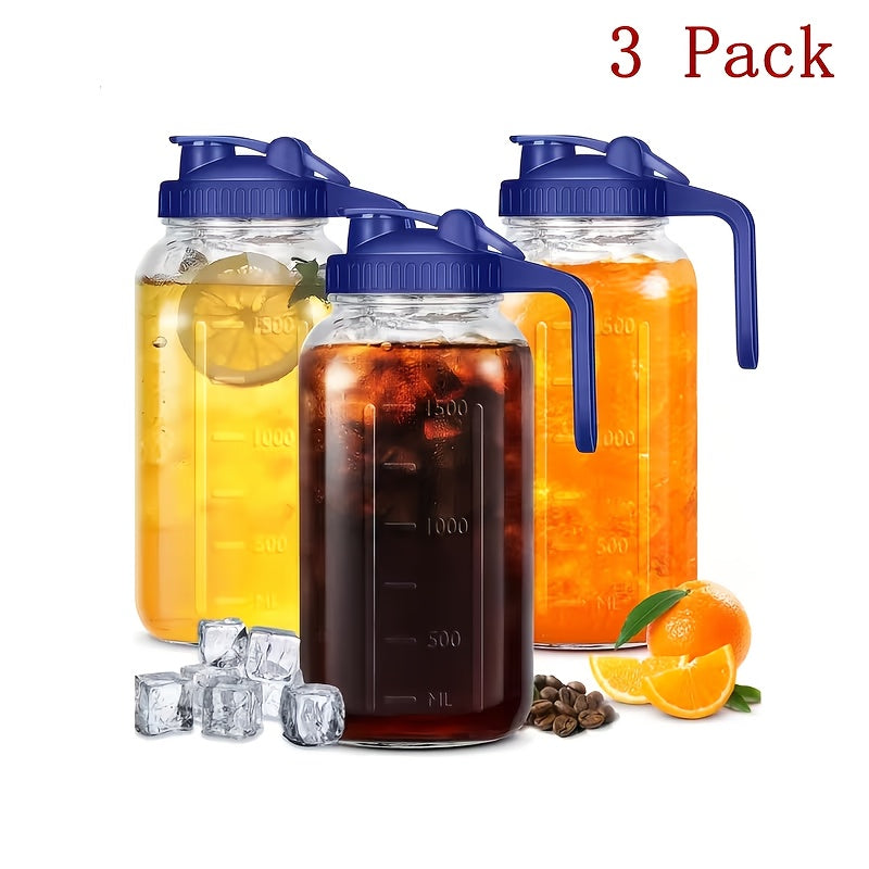 Drinkware – 2-Pack 3-Pack 64Oz Glass Pitcher with Handle for Outdoor Entertaining Leak-Proof