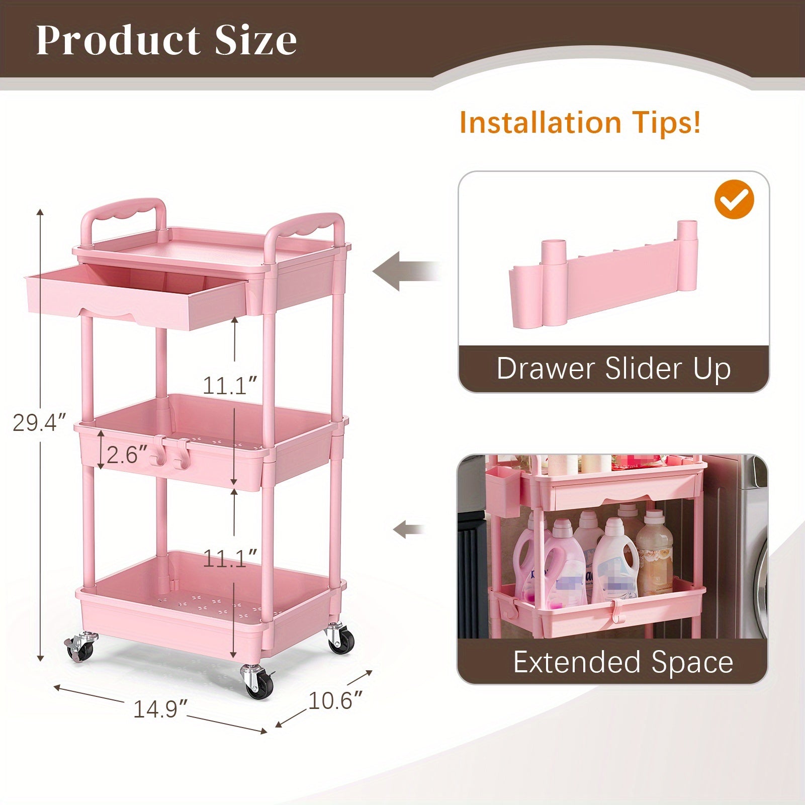 Heavy-Duty 4 Tier Stackable Storage Drawer – smooth-access cabinet organization, 3 4 Tier Rolling Utility Cart with Drawer - Multifunctional Storage Organizer with Lockable, designed for American homes, daily convenience and practical gifting