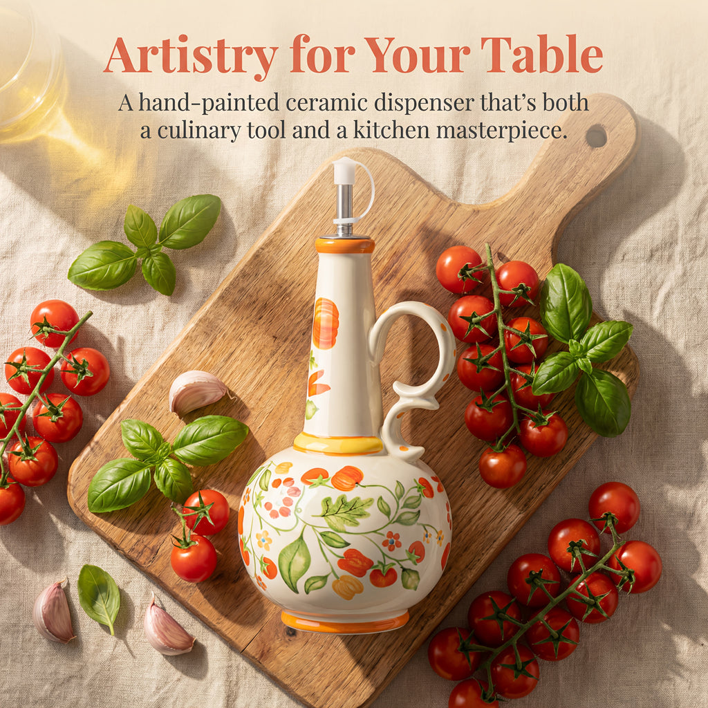 1pc Hand-Painted Ceramic 650Ml (21.98Oz) Leakproof Oil And Vinegar Cruet with Autumn Pumpkin Pattern, Refillable Oil Bottle for Olive Oil, Vinegar, And Soy Sauce, Farmhouse Thanksgiving Kitchen Decor