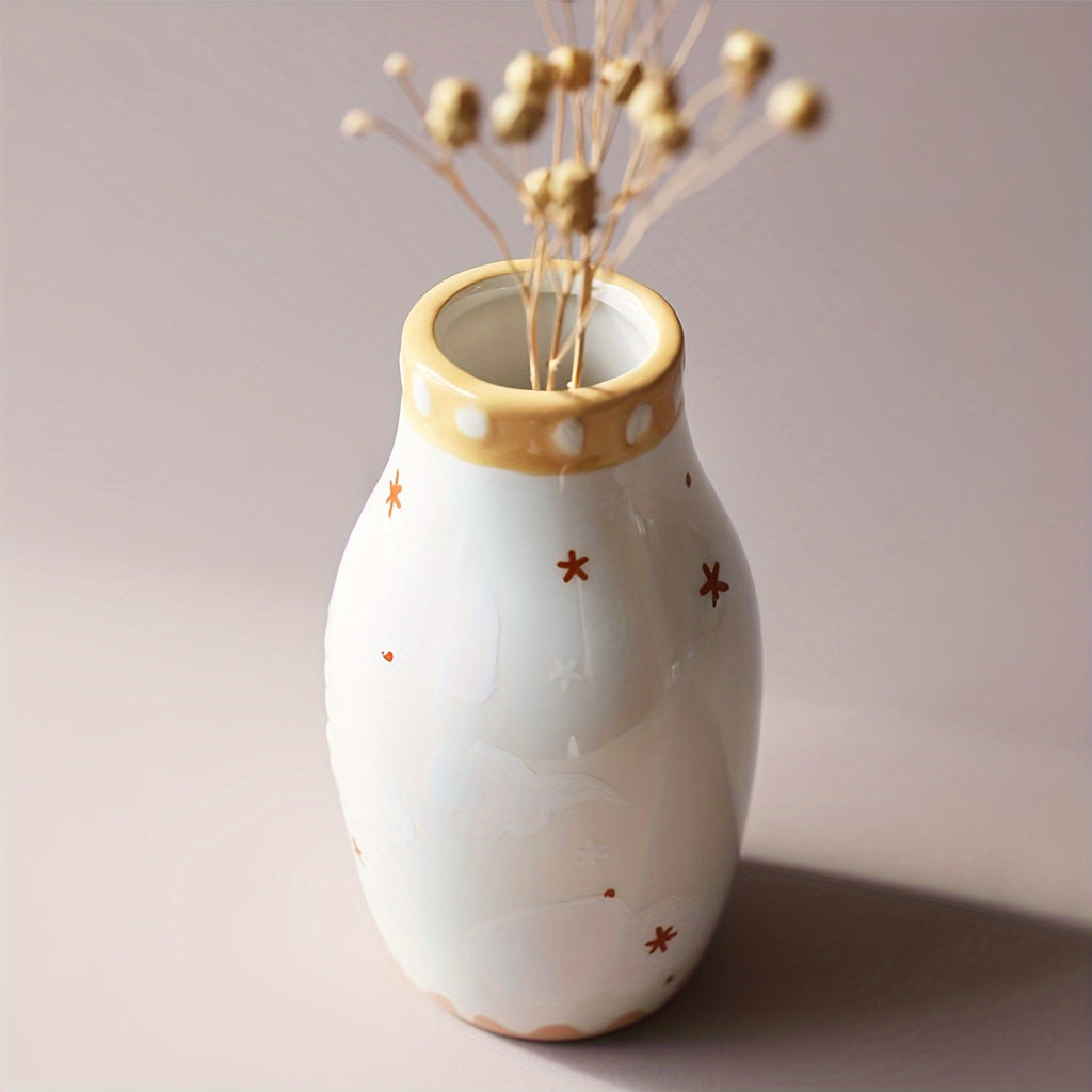 Unique Ceramic Vase, Cute Boho Decor, Small Cream Vase For Dried Flowers Or Single Bud - Sun And Moon Face Design