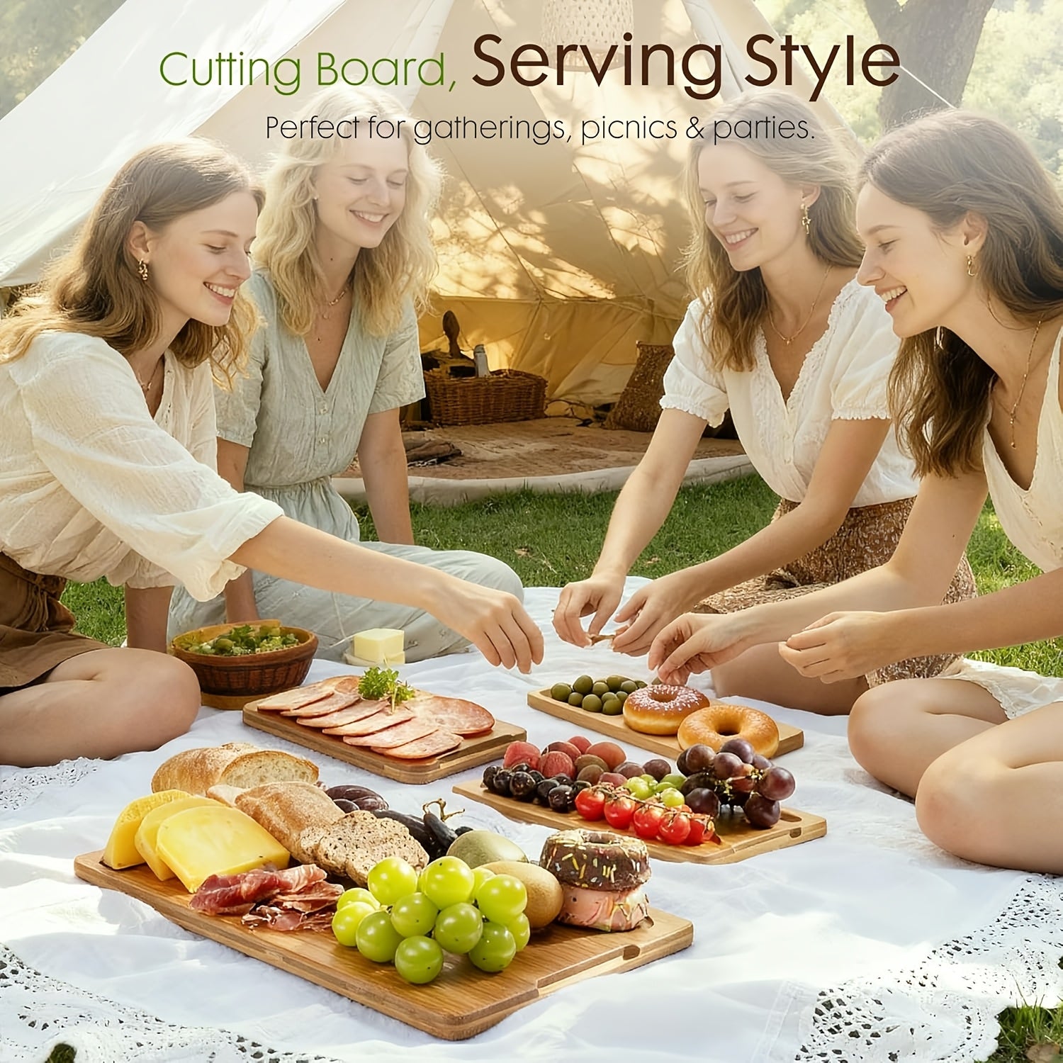 Deep Carbonized Bamboo Cutting Board Set with Wooden Rack - Double-Sided Suitable for Kitchen, Suitable for Cooked & Food, Oil Drainage Groove & System, Ergonomic Handle, Bamboo Board and Storage Shelf Gift for