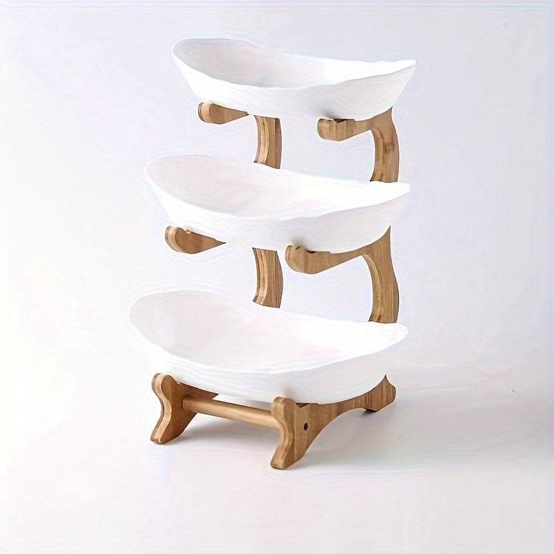 2/3 Tier Luxurious Wooden Elegant Fruit Stand- Double Layer Fruit Bowl and Creative Candy Display- Made of Natural Wood, Suitable Snack Tray for Living Room, Space-saving Design, Easy to Assemble, Father'S Day Gift, Kitchen Dessert Tray