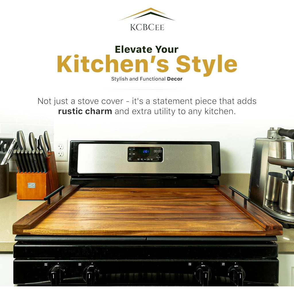 Serving Tray Noodle Board Stove Cover - Acacia Wood Stove Top Cover - Large Wood Cutting Board - Stove Top Covers for Electric Stove - Countertop Saver - Charcuterie Tray - Serving Board - Rustic Kitchen Decor