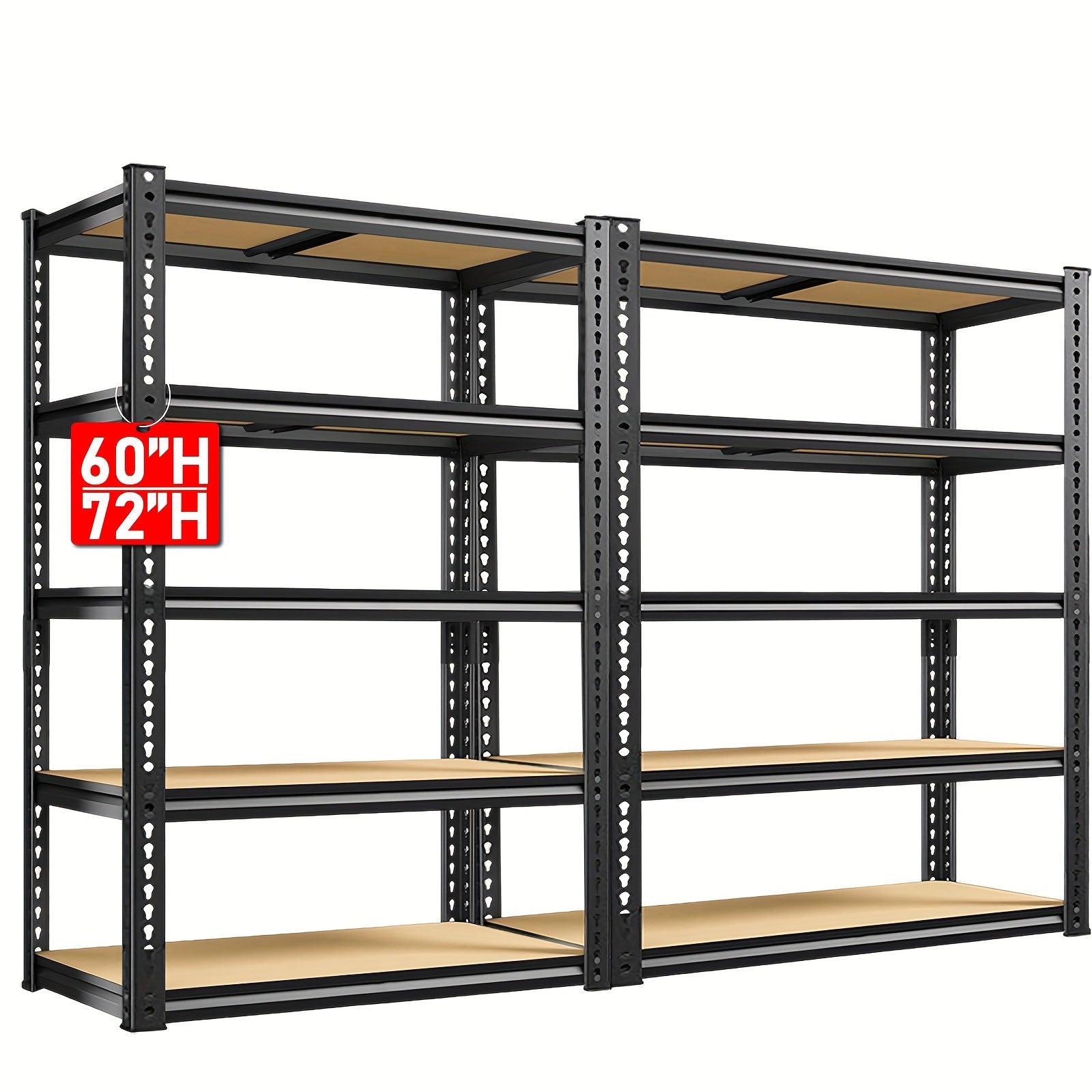 2000 Capacity Heavy-Duty 5-Tier Industrial Shelving Unit - Adjustable Height (72"/60") Black Metal Storage Rack with Open & Enclosed Shelves, Freestanding Garage, Pantry, Closet Organizer, Easy Assembly Utility Shelf with & Hammer, Utility Shelves