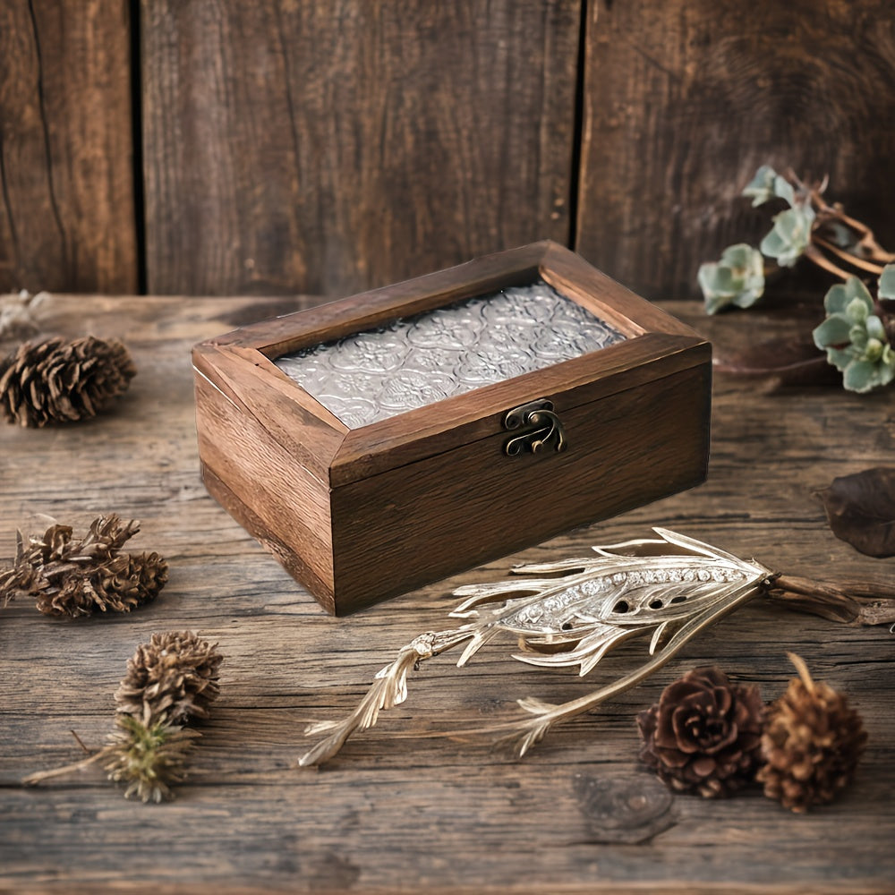 1pc Wooden Storage Box - With Lid - Jewelry Storage Box - Retro Rustic Style - Suitable For Storage Of Accessories, Jewelry And Small Items - Ideal Gift