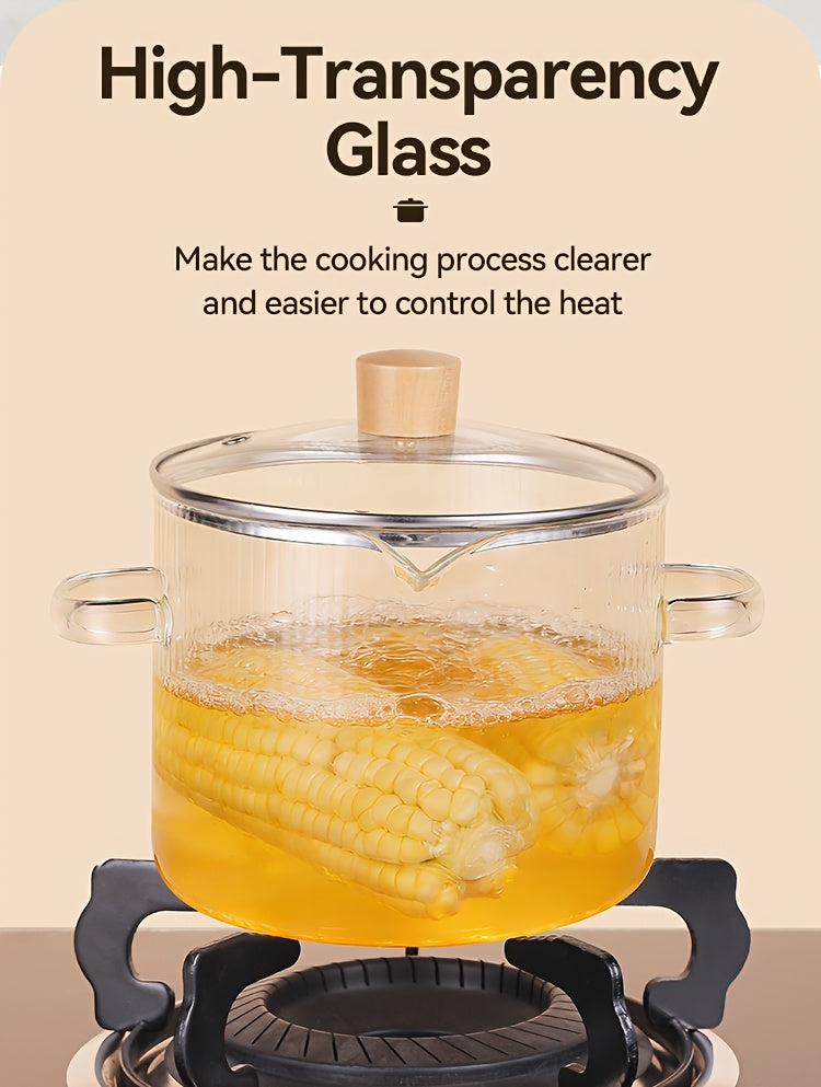 [2-Pack] Stovetop Safe Ribbed Glass Pots with Lids, 78Oz & 54Oz Saucepan for Soup Ramen Milk, Heat Resistant Borosilicate Cookware