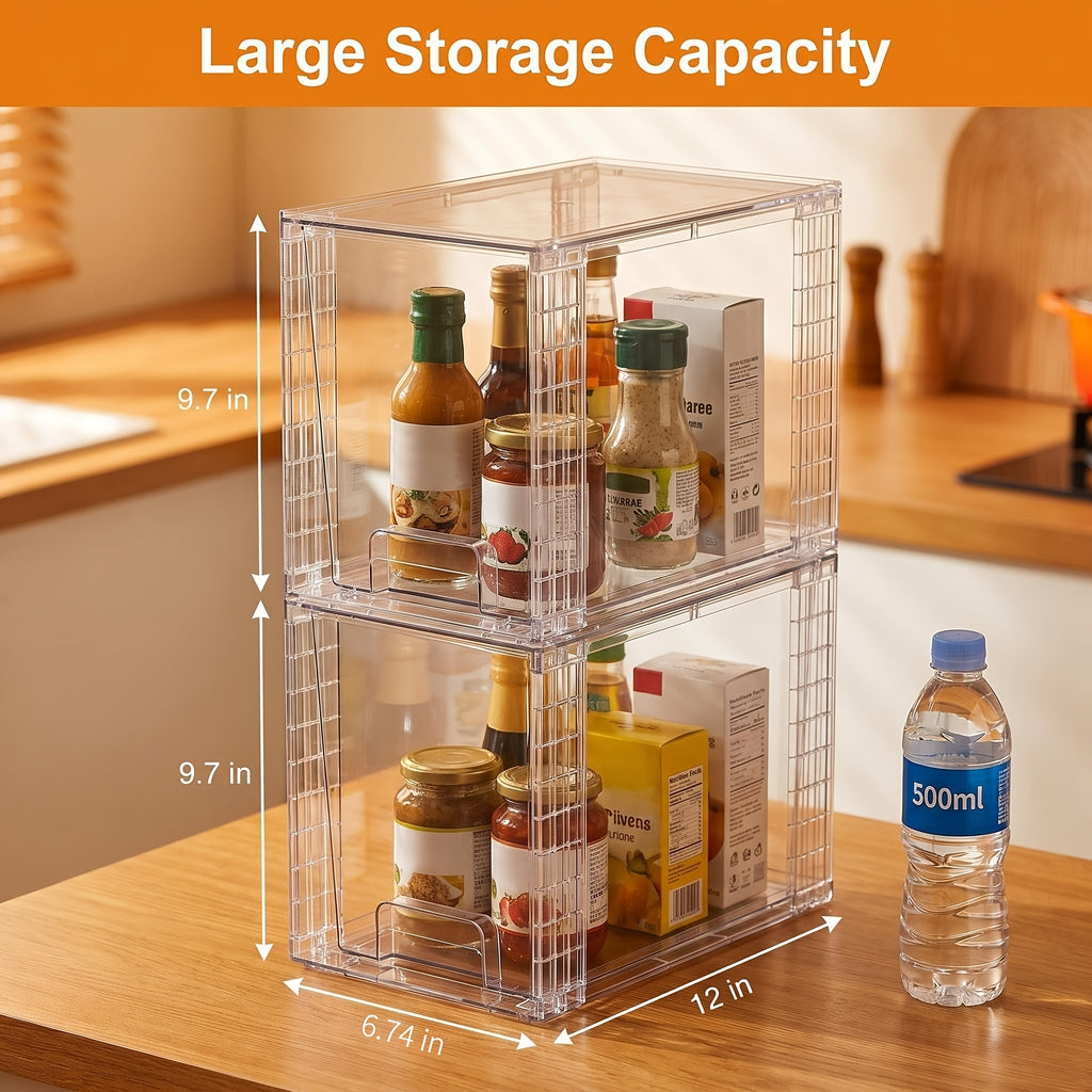 4 Pack 9.7" High Clear Plastic Under Sink Storage, Drawers Organizer - Stackable Storage Bins For Skincare, Makeup, Bathroom & Kitchen Organization - Fits Cabinet, Undersink, Pantry, Vanity