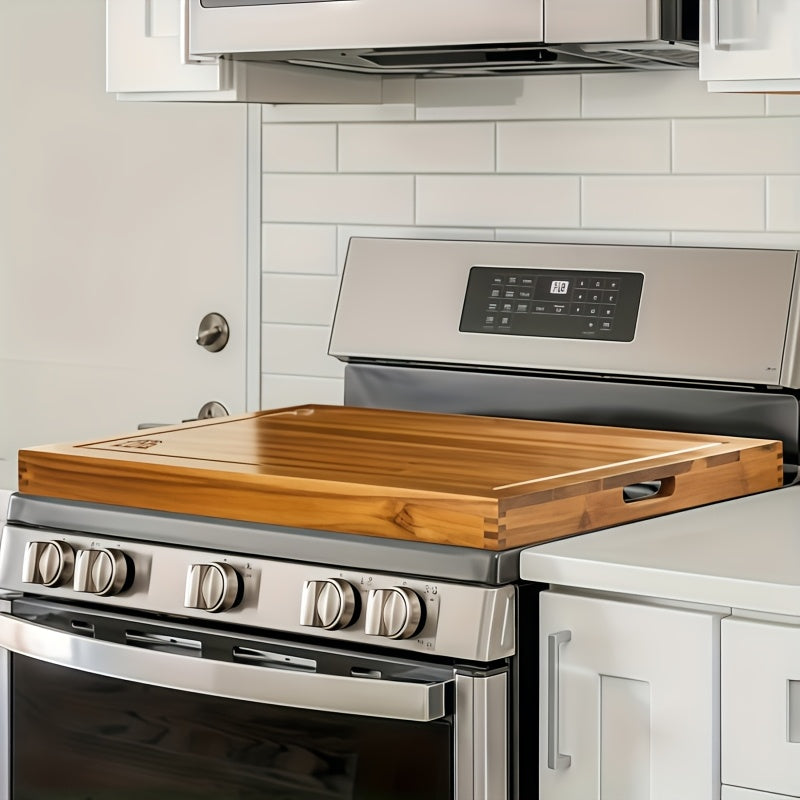 Smart Home Storage Organizer – space-saving everyday organization, Wood Gas Stove Cover Board-Acacia Wood Serving Tray with Handles - Perfect for Breakfast, designed for American homes, daily convenience and practical gifting