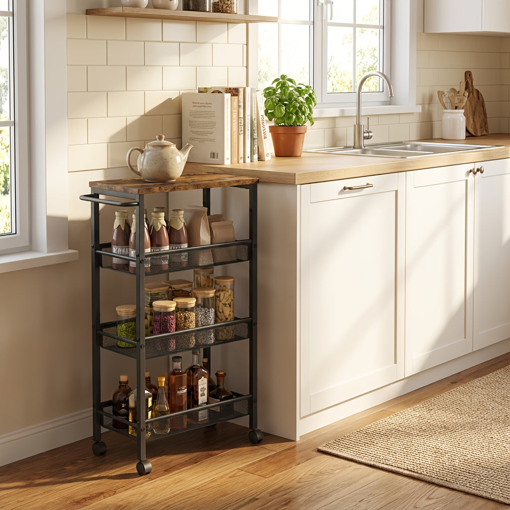 Modern Refrigerator Bottle Organizer – easy-access beverage storage, 4 5-Tier Metal Kitchen Shelf with 360 Swivel Wheels Slim Rolling Storage Cart Space-Saving, designed for American homes, daily convenience and practical gifting