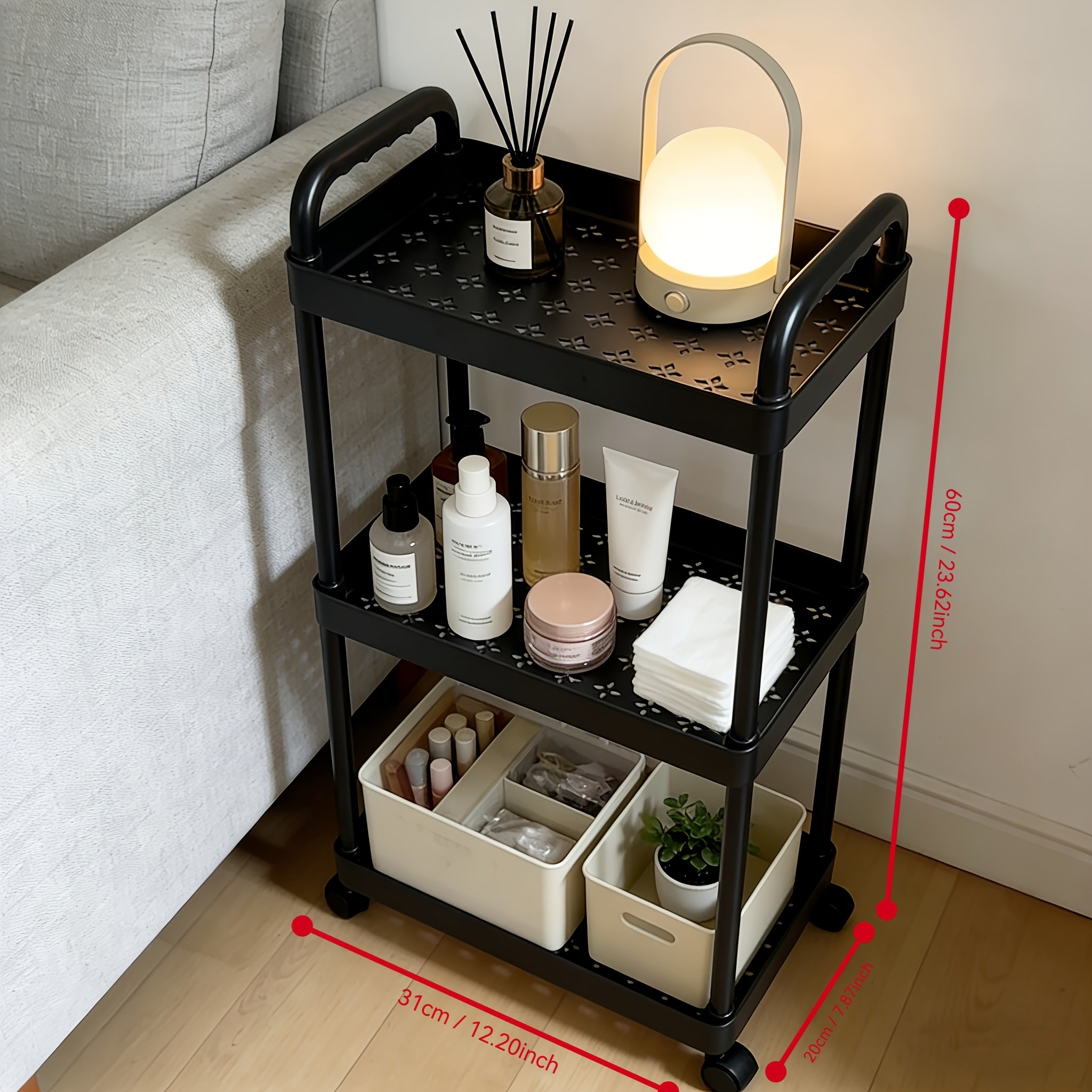 1pc 3-Tier Multifunctional Multi-Scenario Cart Mobile White Storage Rack, Black And White Options, for Home Use in Bedrooms, Kitchens, And Basement Organization, Multi-Layer Storage Rack, Standing Shelf