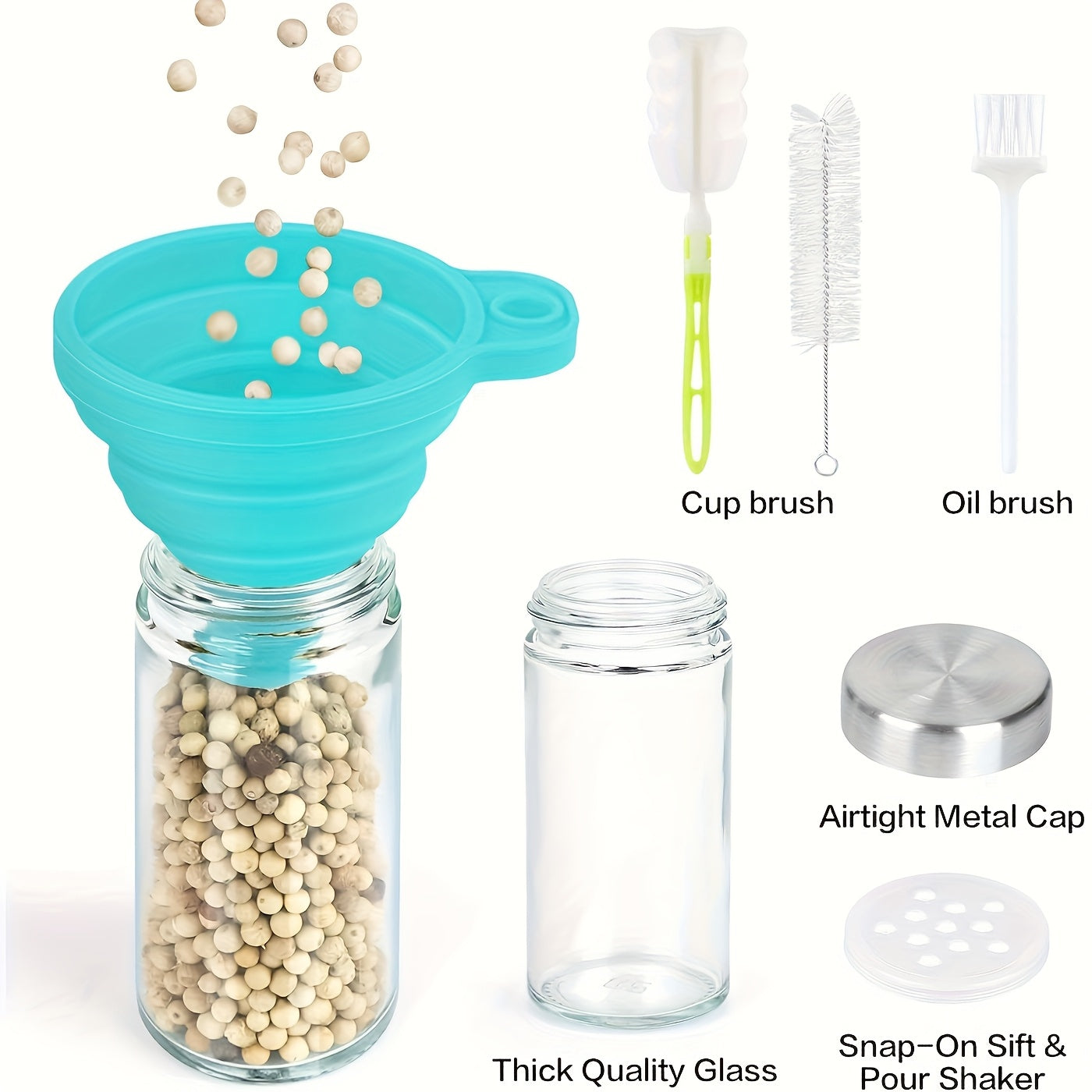 Smart Glass Spice Jar Set – clear reusable pantry storage, Spice Carousel Set Featuring 20 Spice Jars Kitchen Spice Organizer for Countertop Or Cupboard, designed for American homes, daily convenience and practical gifting