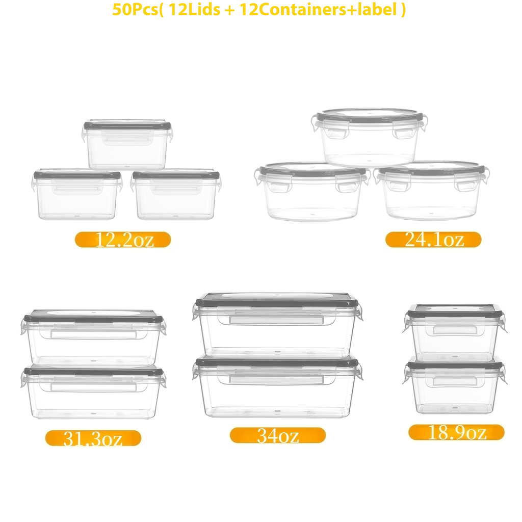Kitchen Essential – [Airtight Food Storage] 50/48/24/12 Pcs Airtight Food Storage Containers. Plastic Refrigerator Storage Containers for Meal Prep, Vegetables & Fruits. Kitchen Storage, wit