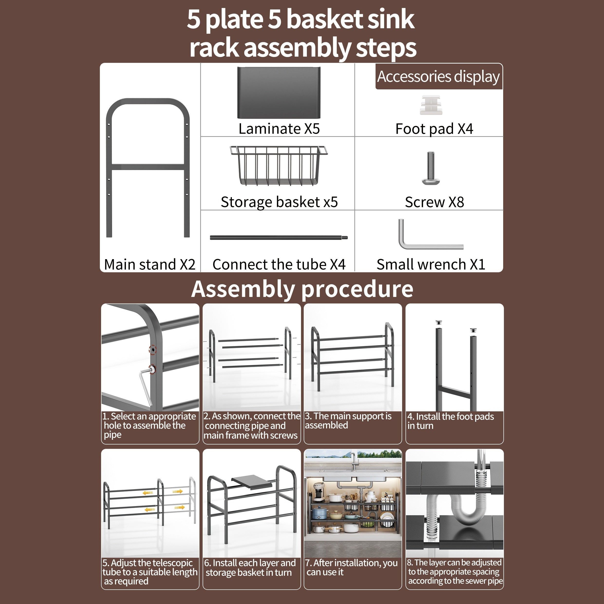 Kitchen Essential – 1 Expandable Under Sink Organizer & Locker 2 Tier Cabinet Shelf Organizer with 5 Removable Panels 5 Baskets for Under Kitchen Bathroom Sink Organizer & Storage.Thanksgivi