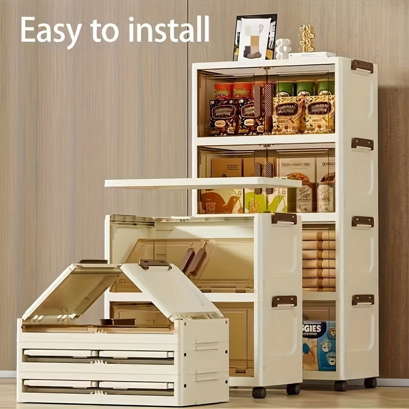 Smart Stackable Home Storage Bins – portable space-saving storage, 3 4 5-Tier Folding Storage Cabinet - Plastic Storage Box with Lid Stackable Wheeled, designed for American homes, daily convenience and practical gifting