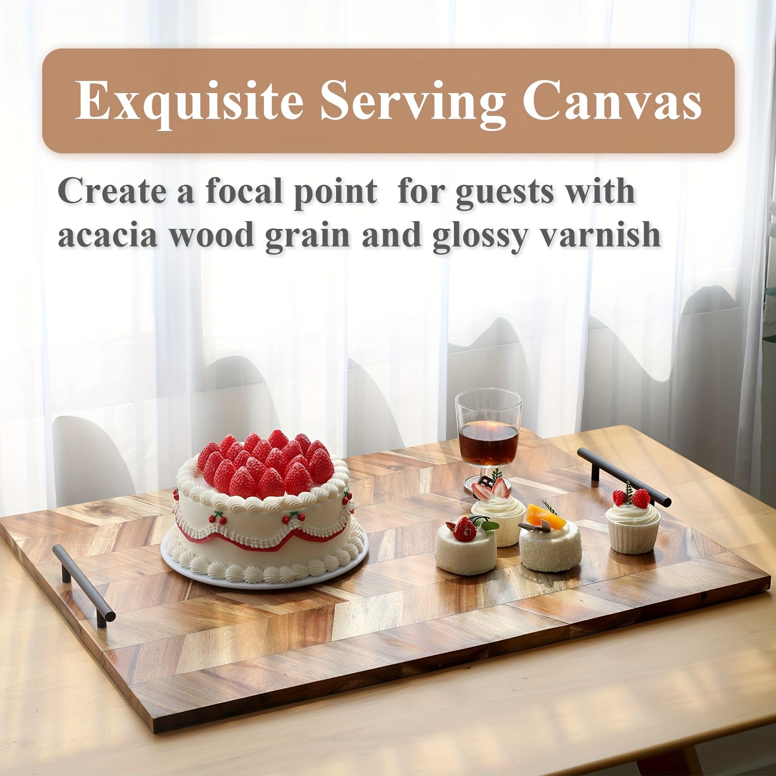 Acacia Wood Serving Tray Stovetop Cover with Handles - Stylish Kitchen Sink Protector for Gas and Electric Stoves, Polished Finish, Counter Space Saver, Durable and Easy to Clean, Stove Top Protectors