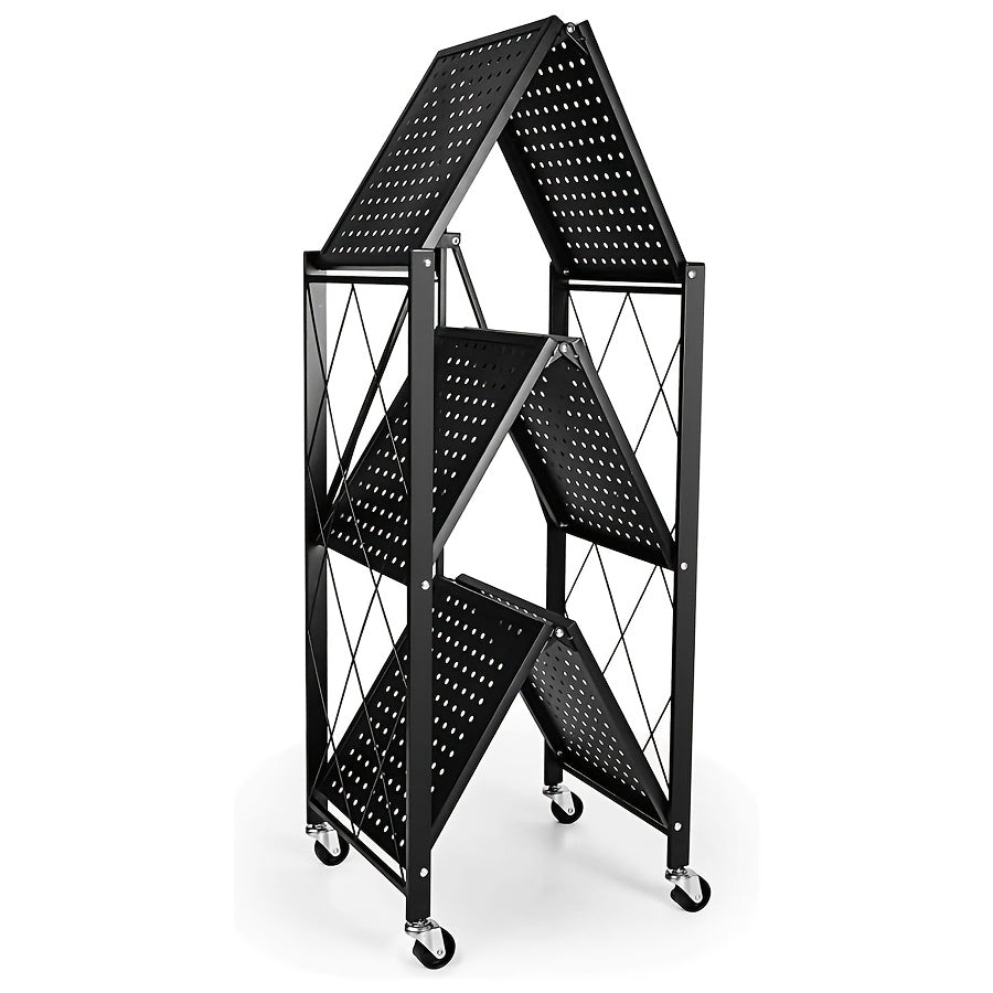 Heavy-Duty Adjustable Home Storage Rack – durable multi-purpose storage, 3-Tier Heavy-Duty Foldable Metal Storage Rack with Wheels Movable Organizer Shelves Suitable for Garage, designed for American homes, daily convenience and practical gifting