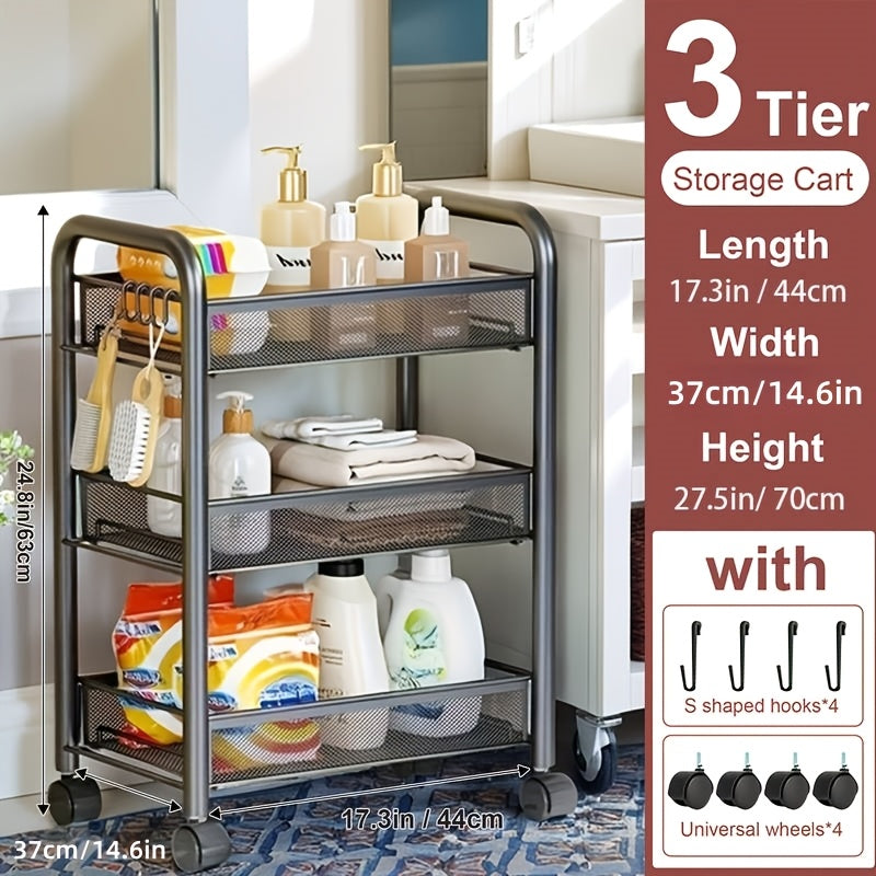 Compact Adjustable Home Storage Rack – durable multi-purpose storage, 1 Removable Storage Rack Adjustable Kitchen Storage Rack Metal Shelf On Wheels Food Cabinet, designed for American homes, daily convenience and practical gifting