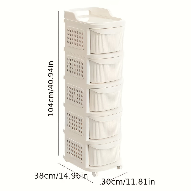 White Multi-layer Rolling Storage Cart, Multifunctional Drawer-style Cabinet, Modern Minimalist Plastic Office Cart, Stackable Layered Organizer, Living Room Storage Cart -Suitable for Kitchen, Bedroom, Living Room, And Office., Storage Drawer Units
