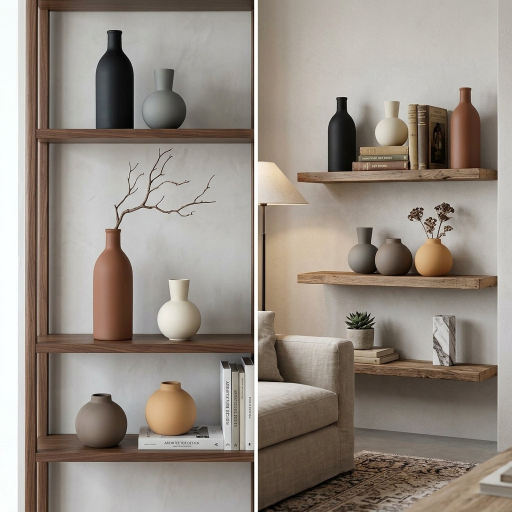 6pcs Minimalist Matte Ceramic Vase Set, Aesthetic Earth Tone Bud Vase Decor, Modern Boho Farmhouse Pottery for Shelf And Tabletop, Wabi-Sabi Decorative Bottles for Wedding And Home Accents