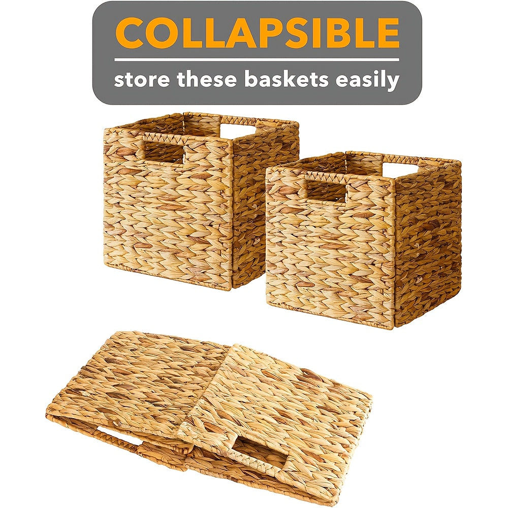 Storage Baskets, 11X11Inch Cube Baskets, Foldable Handwoven Water Hyacinth Laundry Organizer, Cube Storage Baskets