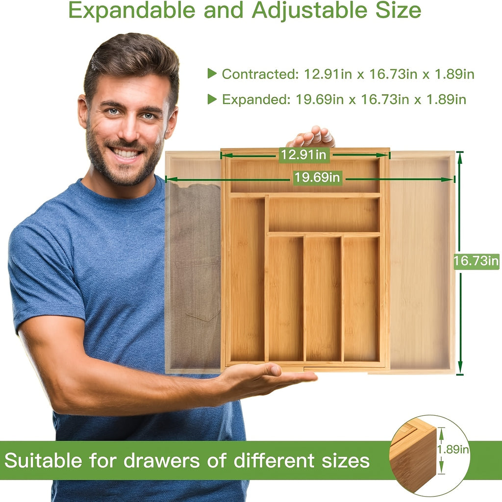 Premium Stackable Storage Drawer – smooth-access cabinet organization, Bamboo Expandable Silverware Drawer Organizer Adjustable Kitchen Utensil Tray for Forks Spoons And Knives, designed for American homes, daily convenience and practical gifting
