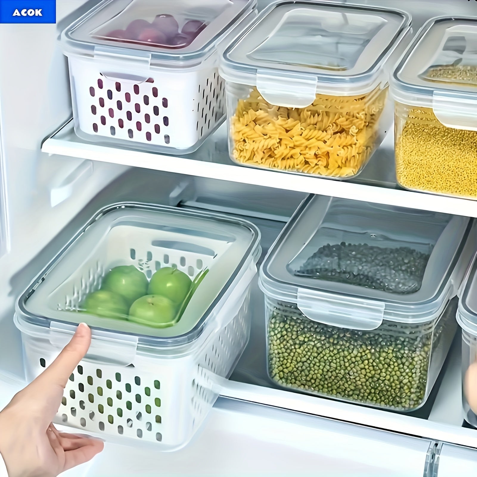 Versatile 6pcs Airtight Food Storage Containers – leak-resistant reusable meal prep, 6pcs 2 Crisperboxes 2 Drainbaskets 2-piecelid BPA-Free Plastic Food Storage Containers Set WithDrain Baskets, designed for American homes, daily convenience and prac