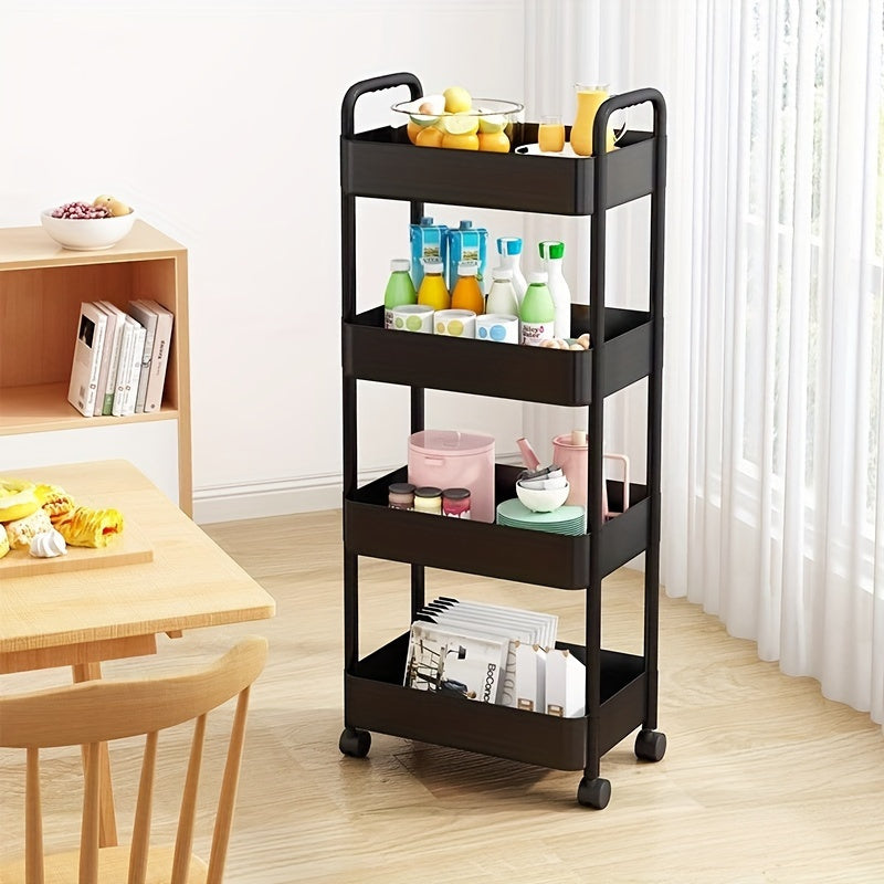 2pcs Rolling Cart with Wheels and Handle,Rolling Storage Cart for Office, Living Room, Laundry Room,Kitchen,Bathroom, Black White