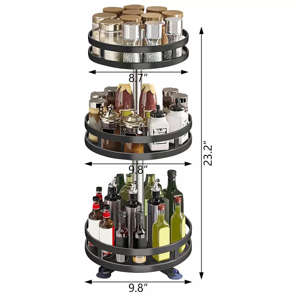 Kitchen Essential – Lazy Susan Organizer Spice Rack - 2 3 Tier Height Adjustable Spice Organization for Cabinet, Metal Seasoning Organizer Lazy Turntable Spice Organizer for Table Top Pantry