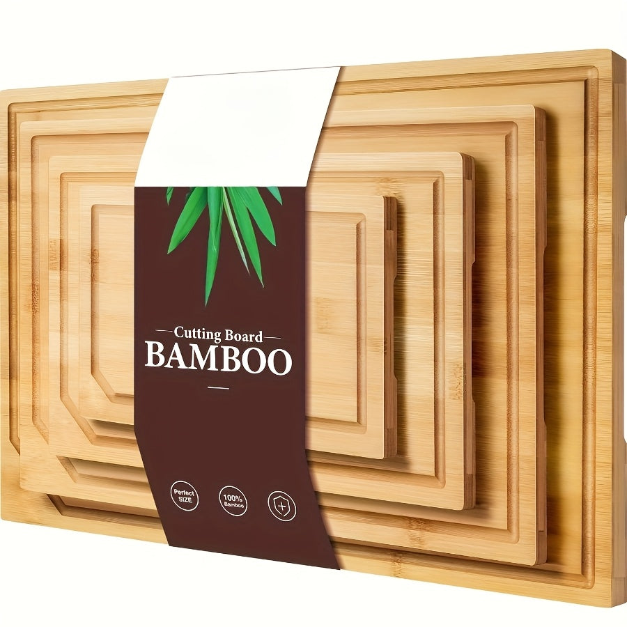 4pcs Oversized Bamboo Chopping Board Set | Durable with Juice Tank Design, Suitable for Meat, Vegetables, and Fruits | Ideal Mother'S Day/Father'S Day Gifts, Essential Kitchen Tools for Family and Friends