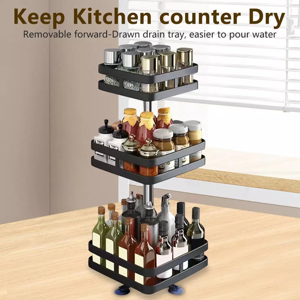 Kitchen Essential – Lazy Susan Organizer Spice Rack - 2 3 Tier Height Adjustable Spice Organization for Cabinet, Metal Seasoning Organizer Lazy Turntable Spice Organizer for Table Top Pantry