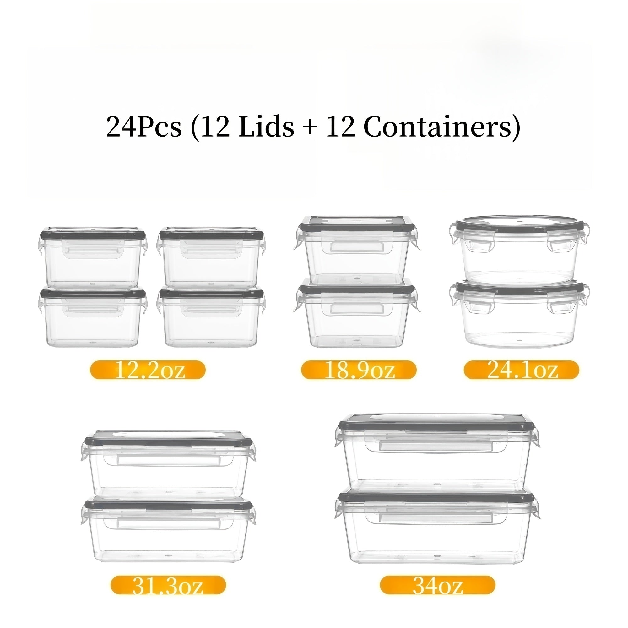 24/40/48pcs (12/20/24 Lids + 12/20/24 Box) Food Storage Container, Fresh-Keeping Boxes, Easy-To-Secure Lids- Airtight Plastic Containers for Food, Suitable for Pantry, Travel, Outdoor Picnics, Kitchen Organization Additions, with Labels Marke