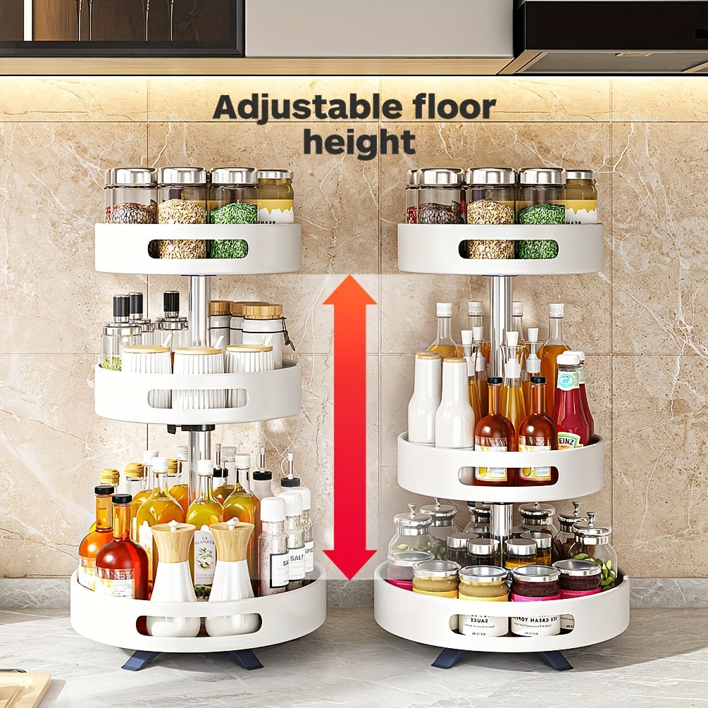 Kitchen Essential – Adjustable 2-tier Kitchen Storage Rack For Spices, Lazy Mechanical Rotating Turntable, Suitable For Various Scenes Such As Kitchen Countertops, Living Room Fruit Storage