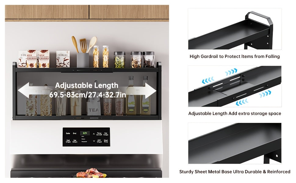 Heavy-Duty Adjustable Home Storage Rack – durable multi-purpose storage, Heavy-Duty Magnetic Over The Stove Shelf Shelf - 2-Tier Expandable Length Carbon Powder-Coated Suitable, designed for American homes, daily convenience and practical gifting