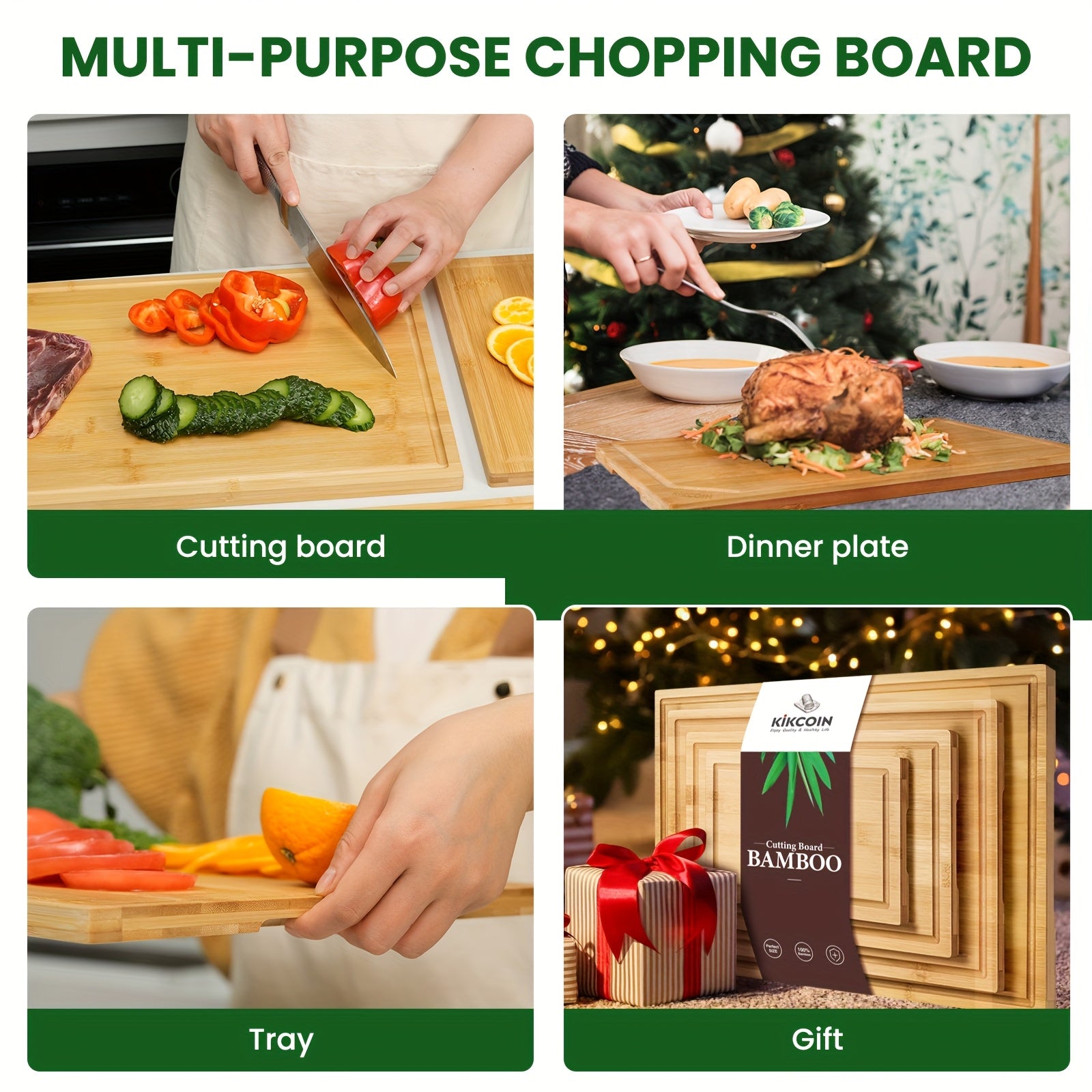 4pcs Oversized Bamboo Chopping Board Set | Durable with Juice Tank Design, Suitable for Meat, Vegetables, and Fruits | Ideal Mother'S Day/Father'S Day Gifts, Essential Kitchen Tools for Family and Friends