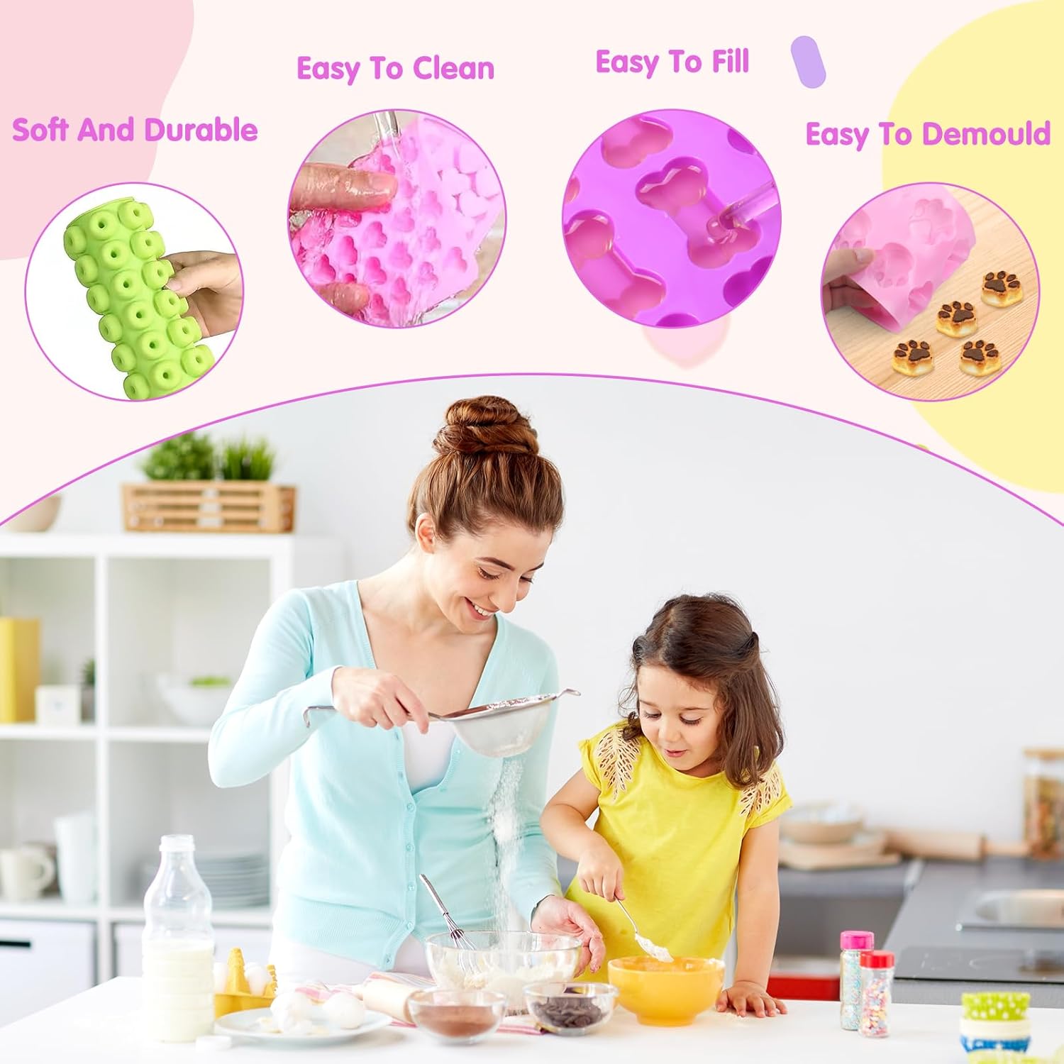 10Pack Silicone Baking Set with Scraper, Pastry Brush Dog Biscuits, Treats