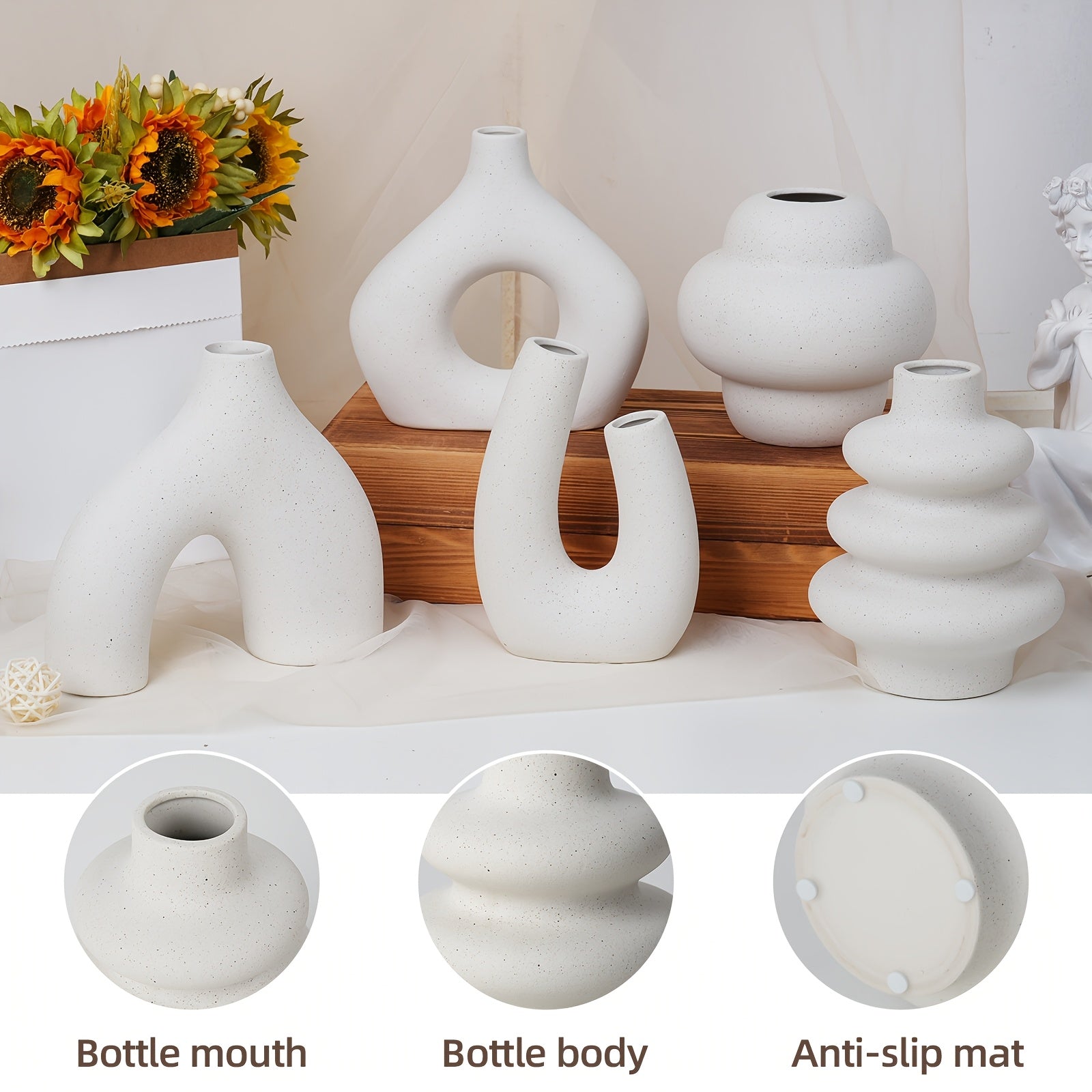 Multi-Purpose 5pcs Ceramic Flower Vase – stylish tabletop accent, versatile floral display, designed for American kitchens, pantries, apartments, home organization, daily use and practical gifting
