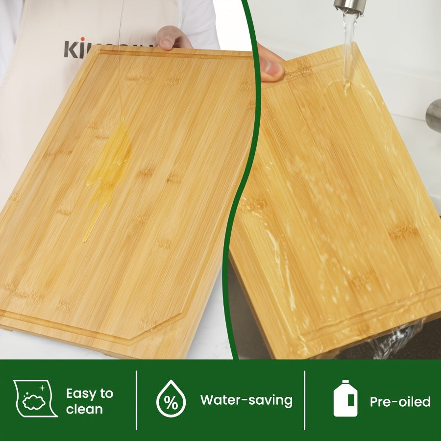 4pcs Oversized Bamboo Chopping Board Set | Durable with Juice Tank Design, Suitable for Meat, Vegetables, and Fruits | Ideal Mother'S Day/Father'S Day Gifts, Essential Kitchen Tools for Family and Friends