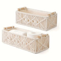 2/4pcs Bohemian Hand-woven Storage Basket In Textile Material With Grid Design Desktop Organization Box For Home And Office
