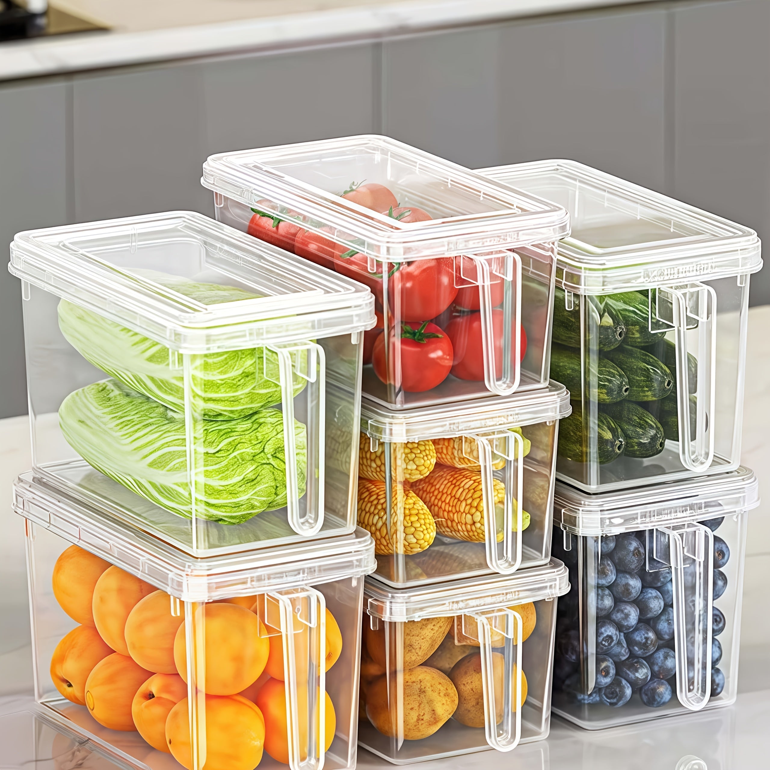 [Durable Food Organizer Bins] 6pcs (3pcs Boxes And 3pcs Lids) Refrigerator Storage Containers With Handles - Durable Plastic Food Organizer Bins For Fruits, Vegetables, Grains, Meats And Drinks, Easy-To-Move Design For Efficient Kitchen And Fridge Organiz