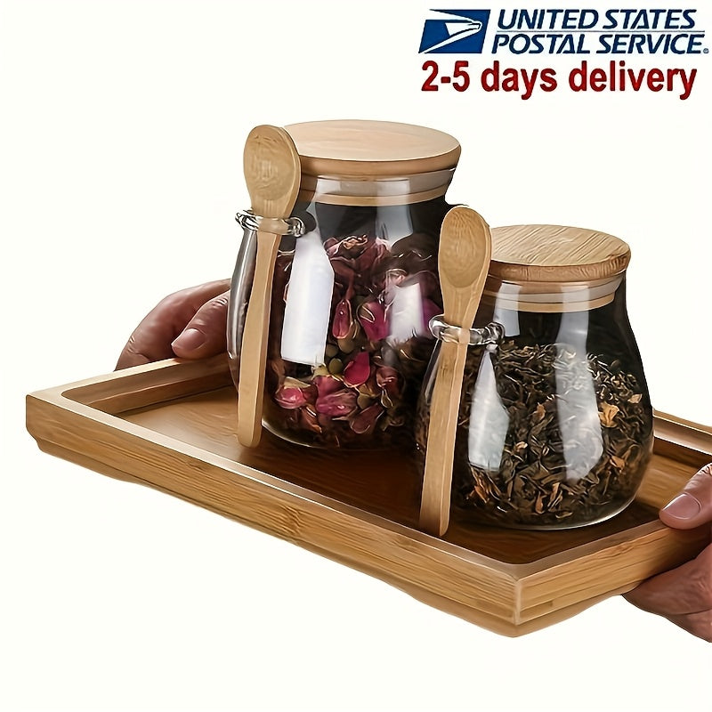 Premium 2pcs Airtight Storage Jar Set – clear reusable pantry storage, 2pcs Large Capacity Clear Glass Snack Storage Container with Scoop Lid Multi-Purpose Sealed Tea, designed for American homes, daily convenience and practical gifting