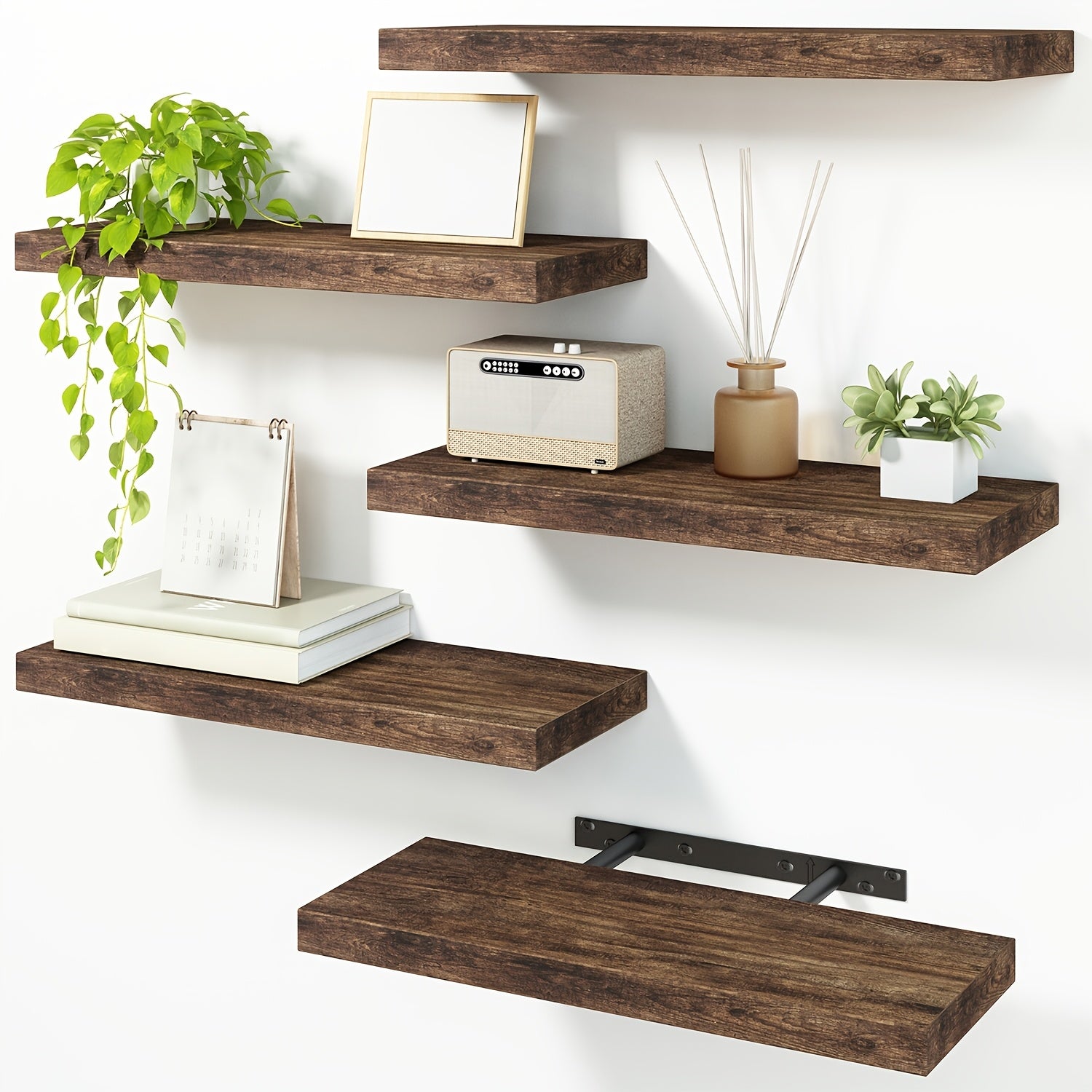 Home Living Essential – TOMNK 5pcs Floating Shelves for Wall, Black Wall Mounted Shelves for Room Decor, W
