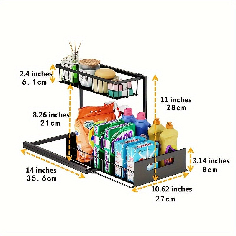 Versatile 2pcs Adjustable Home Storage Rack – durable multi-purpose storage, Under Sink Organizer 2-Tier Under Kitchen Bathroom Sink Organizers and Storage No Drilling Rustproof, designed for American homes, daily convenience and practical gifting