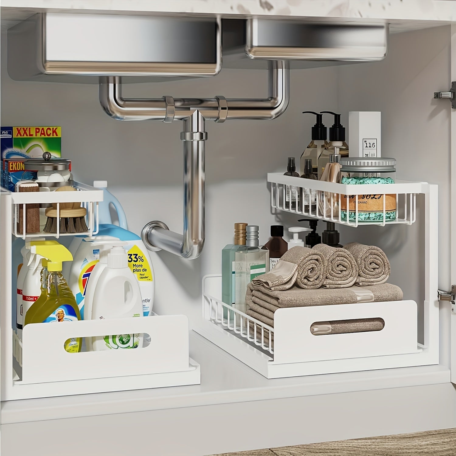 Home Organizer – Under Sink Organizer, Pull Out Cabinet Organizer 2 Tier Slide Out Sink Shelf Cabin