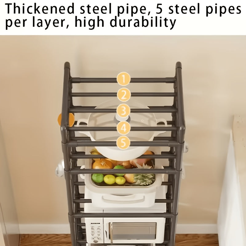 Versatile Adjustable Home Storage Rack – durable multi-purpose storage, 6-Tier Rotating Metal Storage Cart Adjustable Rolling Storage Shelf with Wheels Multifunctional Utility Trolley, designed for American homes, daily convenience and practical gift