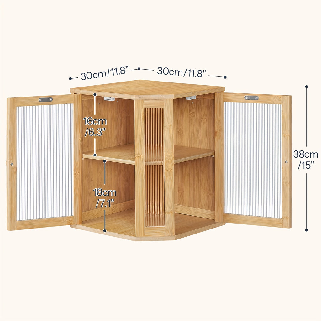 Corner Bread Box For Kitchen Counter, Bamboo Wood Large Capacity Bread Storage Bin With Dual Rippled Acrylic Doors, For Kitchen Food Storage, Natural