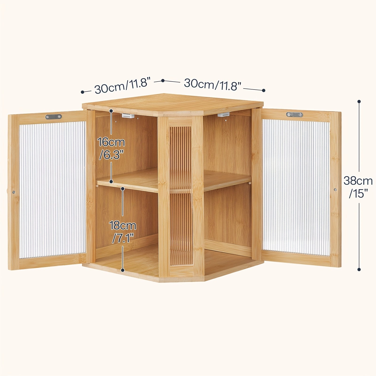 Corner Bread Box For Kitchen Counter, Bamboo Wood Large Capacity Bread Storage Bin With Dual Rippled Acrylic Doors, For Kitchen Food Storage, Natural
