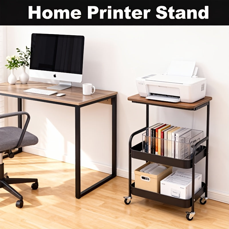Easy-Access Adjustable Home Storage Rack – durable multi-purpose storage, Three-tier Metal Utility Cart Metal Storage Rack Rolling Cart with Wooden Tabletop Multifunctional Storage, designed for American homes, daily convenience and practical gifting